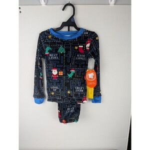 Boys Pajamas Long Sleeve Pants Set Black Blue Gaming Christmas Santa Dinosaur